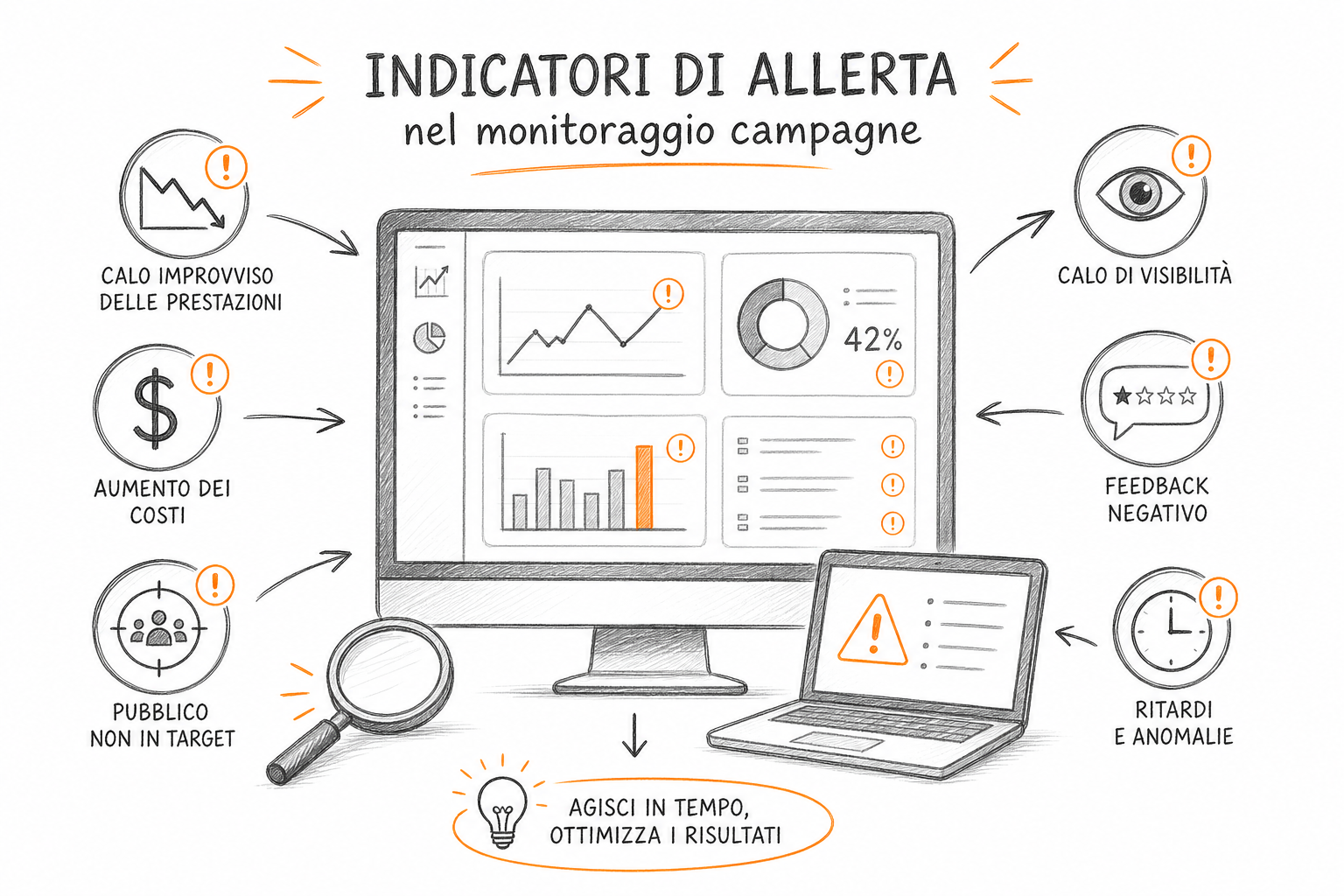 Infografica dei segnali rossi da monitorare nei primi sessanta giorni di targeting Advantage plus su Meta Ads