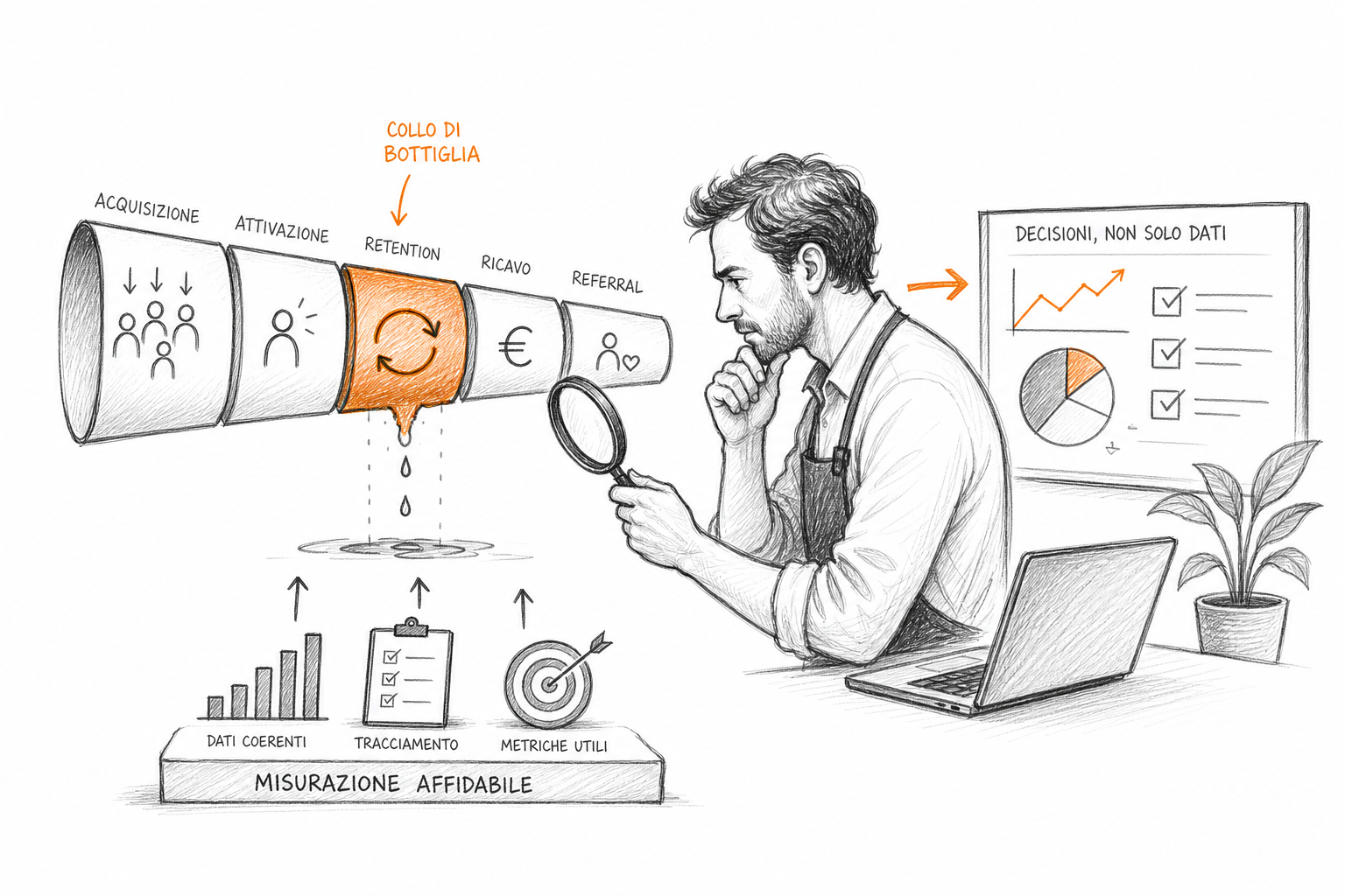 Team di una PMI italiana che adatta le metriche del framework AARRR growth marketing al proprio contesto operativo